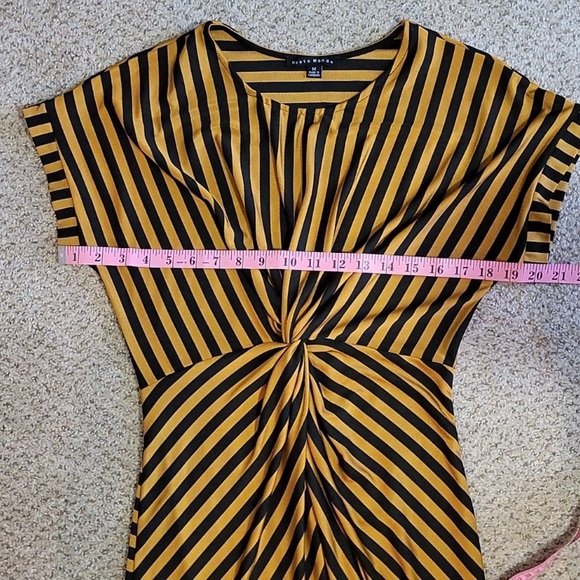 NEW HAUTE MONDE SEXY YELLOW BLACK STRIPED MIDI DRESS SZ MED ROCKABILLY PINUP - Picture 10 of 10